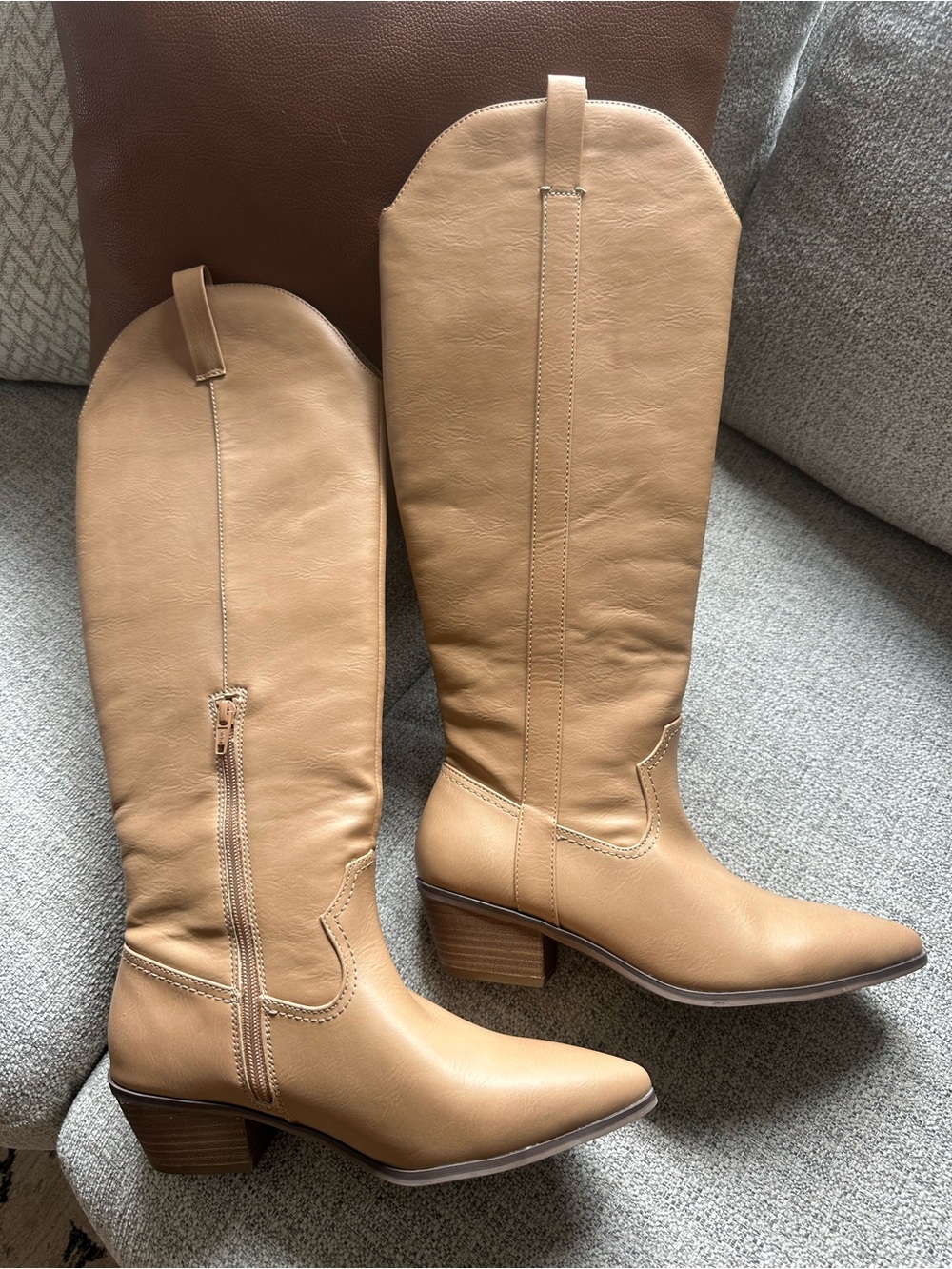 Universal Thread Tan Over-the-Knee Leather Boots with Block Heel